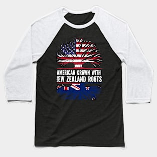 American Grown with New Zealand Roots USA Flag Baseball T-Shirt